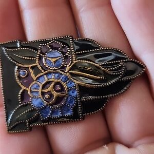 Sweet Secrets Black and Purple Floral Enamel Brooch